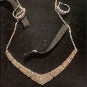 Sterling & Pave Diamond Necklace & Earrings